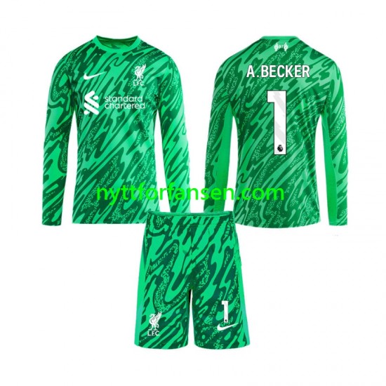 Liverpool Fotballdrakt Alisson Becker 1 Keeper Barn Bortedraktsett 2024-2025 Langermet