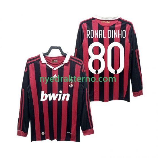 AC Milan Fotballdrakt RONALDINHO 80 2009 Retro Herre Hjemmedraktsett 2010 Langermet