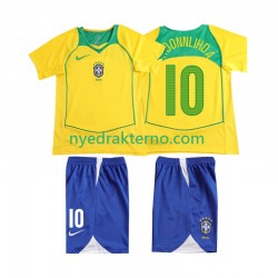 Brasil Fotballdrakt RONALOINHO 10 Retro Barn Hjemmedraktsett 2004 Kortermet