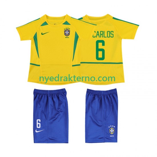 Brasil Fotballdrakt Roberto Carlos 6 2002 Retro Barn Hjemmedraktsett Kortermet
