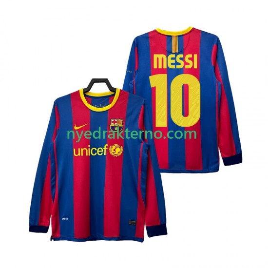 FC Barcelona Fotballdrakt Lionel Messi 10 Retro Herre Hjemmedraktsett 2011 2010 Langermet