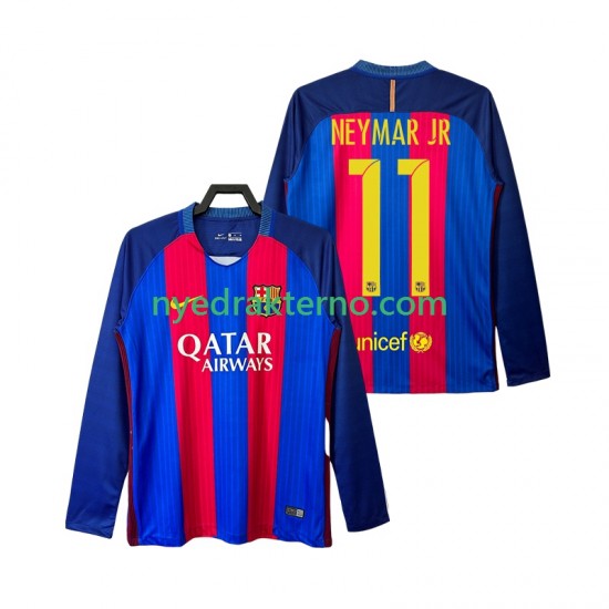 FC Barcelona Fotballdrakt Neymar JR 11 2016 2017 Retro Herre Hjemmedraktsett Langermet