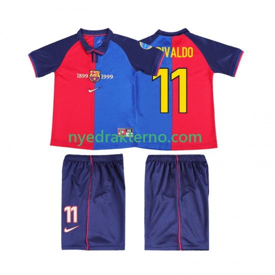 FC Barcelona Fotballdrakt RIVALDO 11 2000 Retro Barn Hjemmedraktsett 1999 Kortermet
