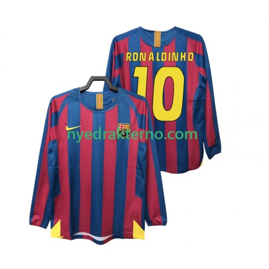 FC Barcelona Fotballdrakt RONALDINHO 10 2005 Retro Herre Hjemmedraktsett 2006 Langermet