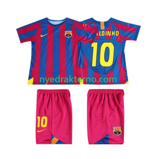 FC Barcelona Fotballdrakt RONALDINHO 10 Champions League 2005 Retro Barn Hjemmedraktsett 2006 Kortermet