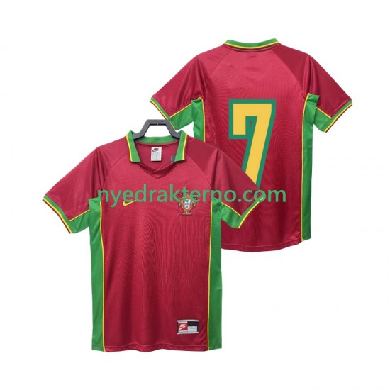 Portugal Fotballdrakt 7 1998 Retro Herre Hjemmedraktsett Kortermet