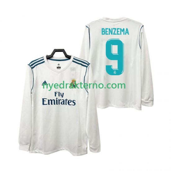 Real Madrid Fotballdrakt BENZEMA 9 2017 2018 Retro Herre Hjemmedraktsett Langermet
