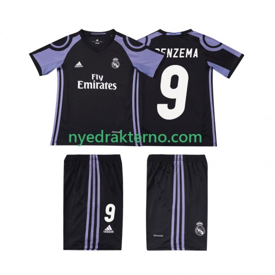 Real Madrid Fotballdrakt BENZEMA 9 2016 2017 Retro Barn Tredjedraktsett Kortermet