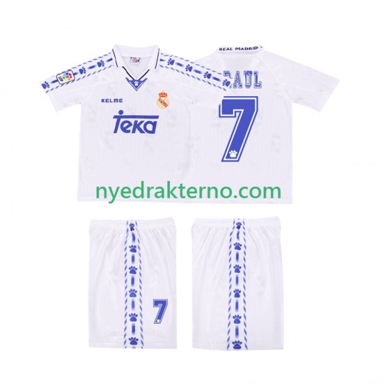 Real Madrid Fotballdrakt RAUL 7 1996 1997 Retro Barn Hjemmedraktsett Kortermet