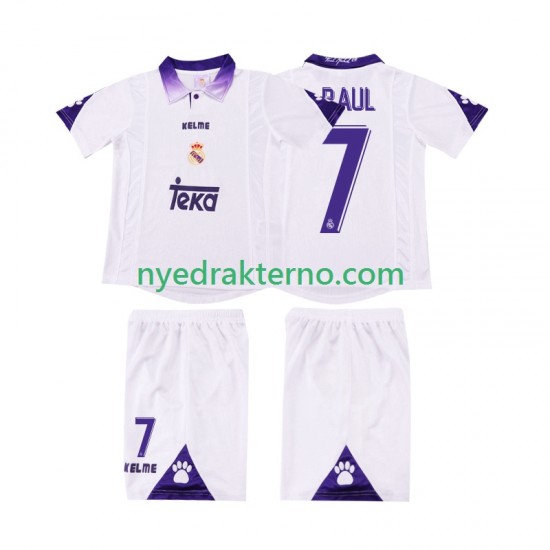 Real Madrid Fotballdrakt RAUL 7 1997 1998 Retro Barn Hjemmedraktsett Kortermet