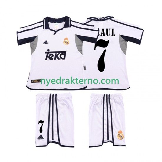 Real Madrid Fotballdrakt RAUL 7 2001 2002 Retro Barn Hjemmedraktsett Kortermet