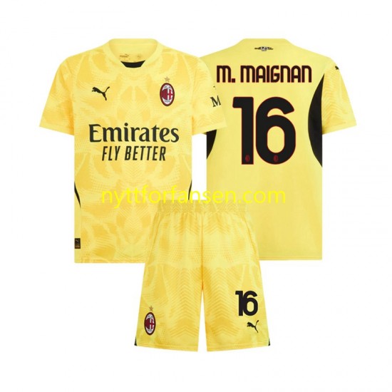 AC Milan Fotballdrakt Mike Maignan 16 Keeper Barn Bortedraktsett 2024-2025 Kortermet
