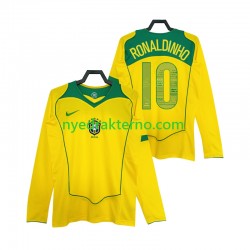 Brasil Fotballdrakt RONALDINHO 10 Retro Herre Hjemmedraktsett 2004 Langermet