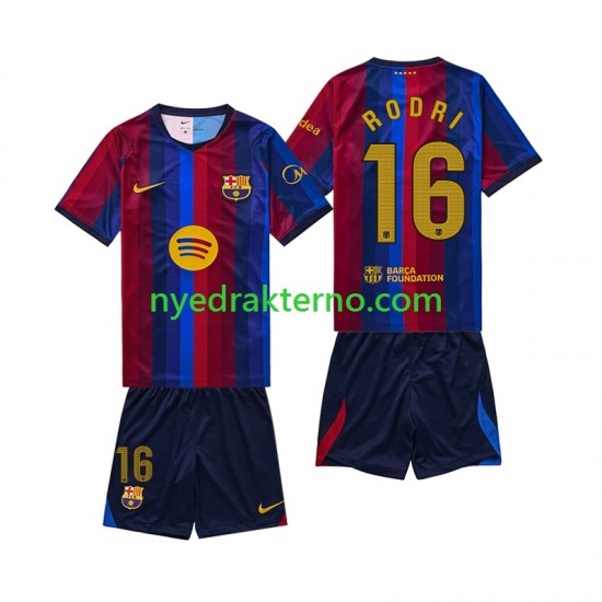 FC Barcelona Fotballdrakt Rodri 16 Barn Hjemmedraktsett 2026-2027 Kortermet