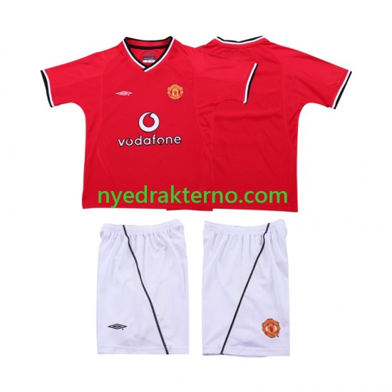 Manchester United Fotballdrakt 2000 2002 Retro Barn Hjemmedraktsett Kortermet