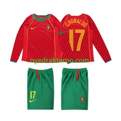 Portugal Fotballdrakt Cristiano Ronaldo 17 Retro Barn Hjemmedraktsett 2004 Langermet