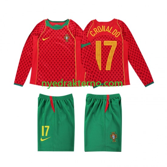 Portugal Fotballdrakt Cristiano Ronaldo 17 Retro Barn Hjemmedraktsett 2004 Langermet