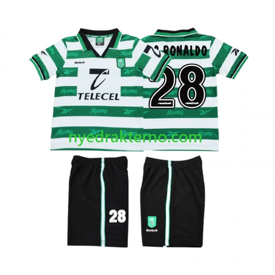 Sporting CP Fotballdrakt Cristiano Ronaldo 28 2000 Retro Barn Hjemmedraktsett 1999 Kortermet