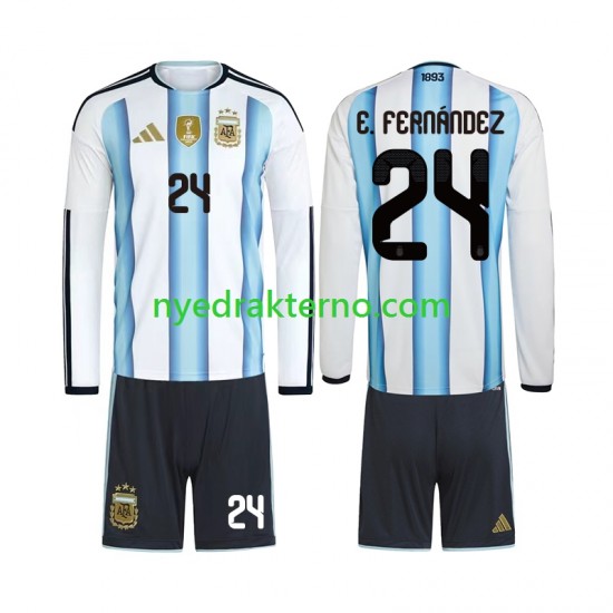 Argentina Fotballdrakt Enzo Fernandez 24 Barn Hjemmedraktsett Fotball-VM 2026 Langermet