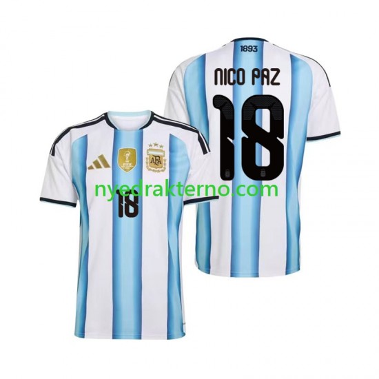 Argentina Fotballdrakt Nico Paz 18 Herre Hjemmedraktsett Fotball-VM 2026 Kortermet