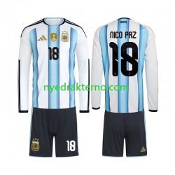 Argentina Fotballdrakt Nico Paz 18 Barn Hjemmedraktsett Fotball-VM 2026 Langermet