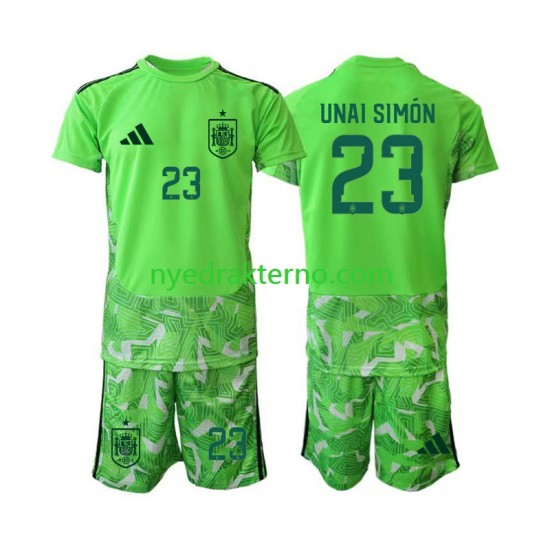Spania Fotballdrakt Unai Simon 23 6th Green color Keeper Barn Fotball-VM 2026 Kortermet