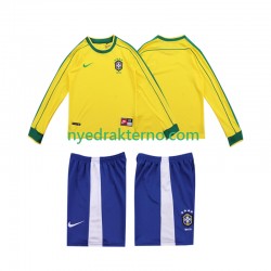 Brasil Fotballdrakt 1998 Retro Barn Hjemmedraktsett Langermet