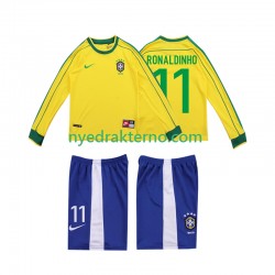 Brasil Fotballdrakt RONALDINHO 11 1998 Retro Barn Hjemmedraktsett Langermet
