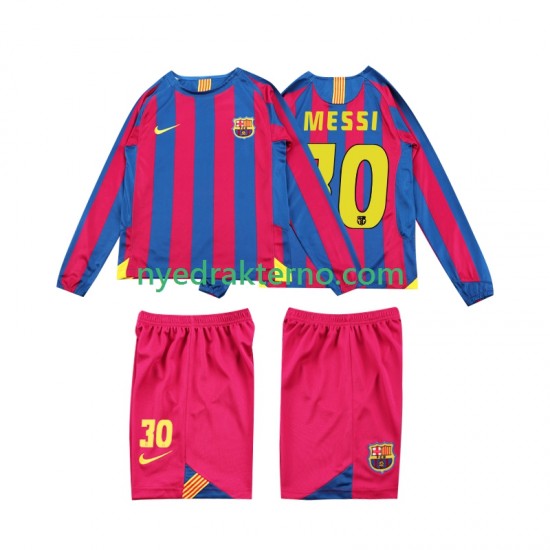 FC Barcelona Fotballdrakt Lionel Messi 10 2005 Retro Barn Hjemmedraktsett 2006 Langermet