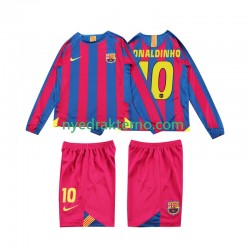 FC Barcelona Fotballdrakt RONALDINHO 10 2005 Retro Barn Hjemmedraktsett 2006 Langermet