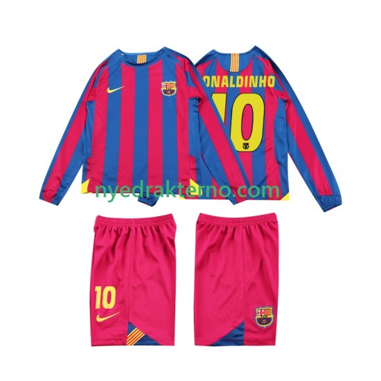 FC Barcelona Fotballdrakt RONALDINHO 10 2005 Retro Barn Hjemmedraktsett 2006 Langermet