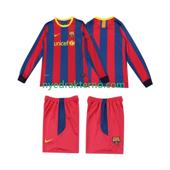 FC Barcelona Fotballdrakt Retro Barn Hjemmedraktsett 2011 2010 Langermet