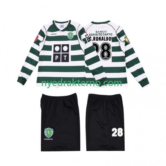 Sporting CP Fotballdrakt Cristiano Ronaldo 28 2001 2003 Retro Barn Hjemmedraktsett Langermet
