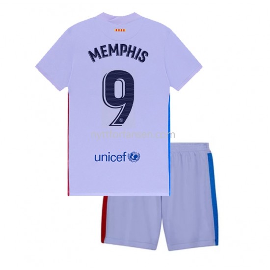 FC Barcelona Memphis Depay 9 Fotballdrakt Barn Bortedraktsett 2021-2022