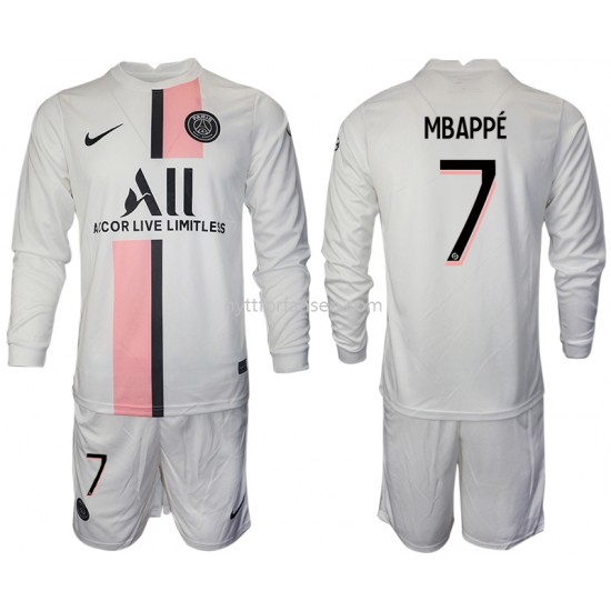 Paris Saint-Germain Kylian Mbappé 7 Fotballdrakt Barn Bortedraktsett 2021-2022 Langermet