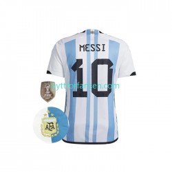 Argentina Fotballdrakt Messi 10 3 Stars Herre Hjemmedraktsett Fotball-VM 2022 Kortermet